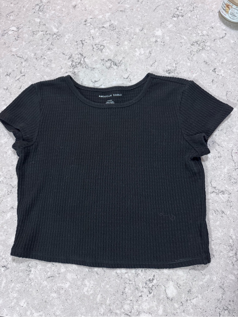 American Eagle Outfitters Black Ribbed Short Sleeve Tee